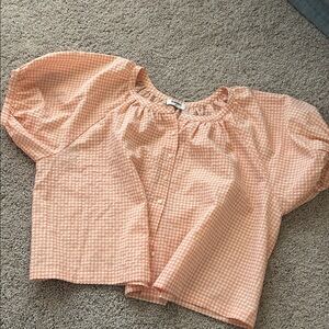 RUMORED | Peach Gingham Flowy Blouse